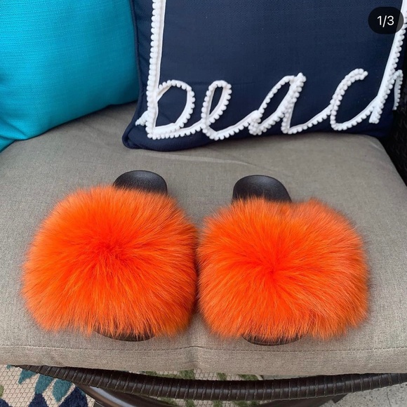 Orange dream faux fur slides (size 4-12 available) - Picture 1 of 4